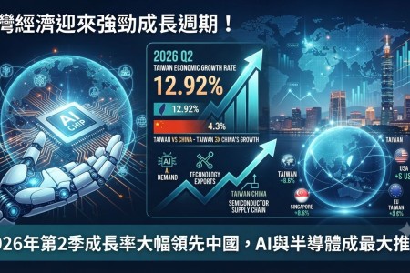 台灣經濟迎來強勁成長週期！2026年第2季成長率大幅領先中國，AI與半導體成最大推力