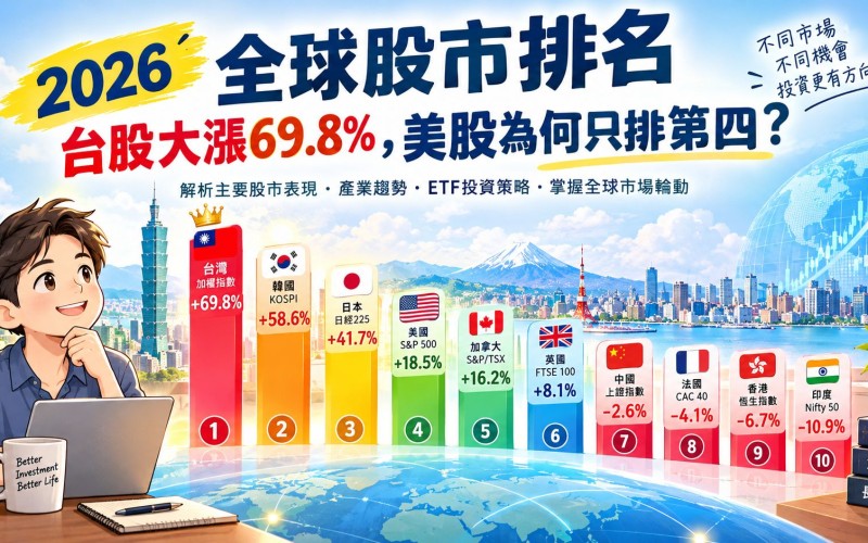 2026全球股市排名：台股大漲69.8%，美股為何只排第四？